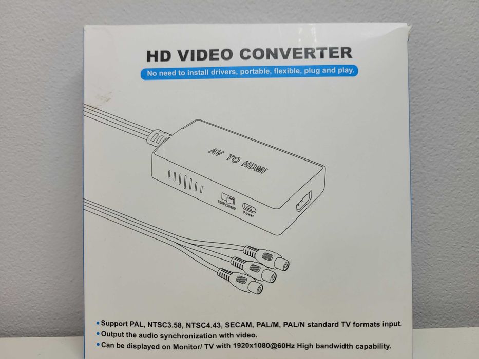 Konwerter RCA na HDMI z kablem, konwerter AV na HDMI, wejście RCA