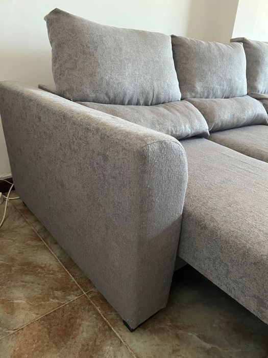Sofá Chaise Lounge com 3 lugares movíveis cinzento óptimo estado