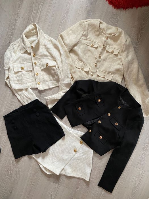 Піджак твідовий шорти юбка твідова новий молочний беж чорний хс с м