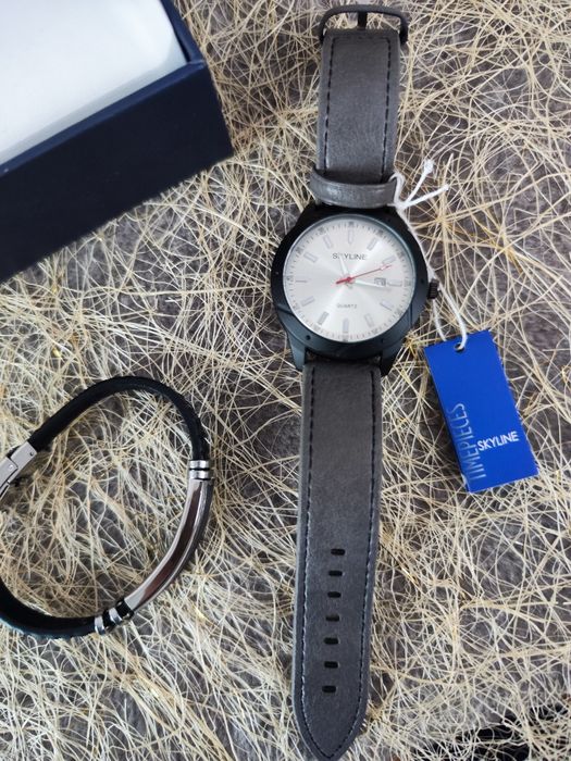 Conjunto Relógio e Pulseira cinza Homem da Skyline