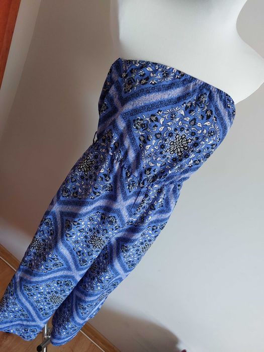 Primark kombinezon dluga nogawka bez ramiaczek niebieski odcinany pod biustem s m