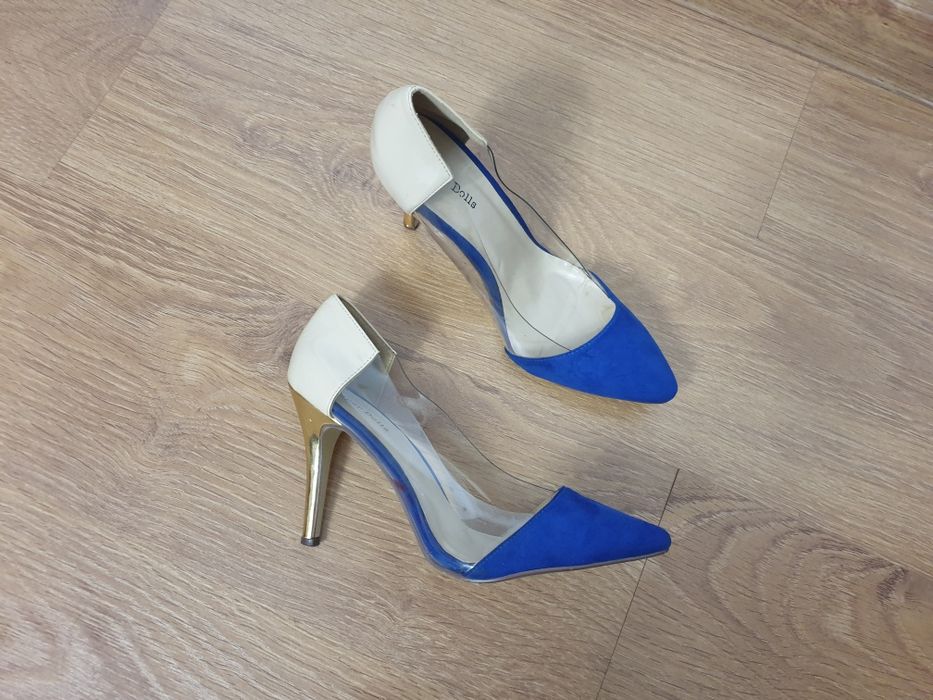 Silikonowe buty na obcasie 40, kobaltowa, beżowe