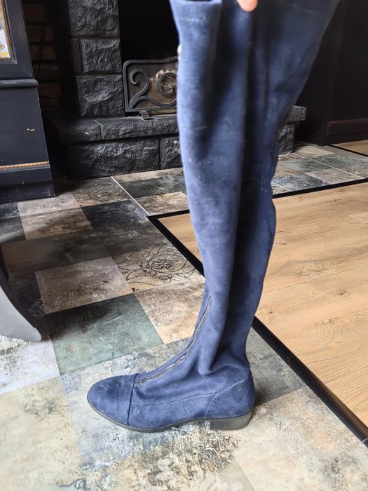 Muszkieterki zara, wysokie granatowe zamszowe buty