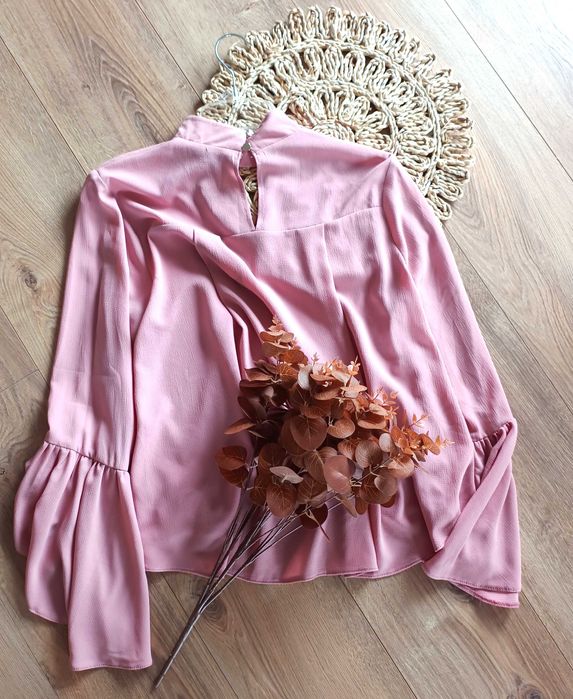 jasnoróżowa pudrowa pudrowy róż bluzka koszula z długim rękawem 44XXL