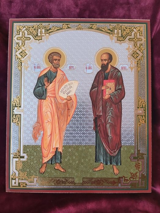 2 piękne ikony prawosławne Św. Piotr i Paweł oraz Zmartwychwstanie.