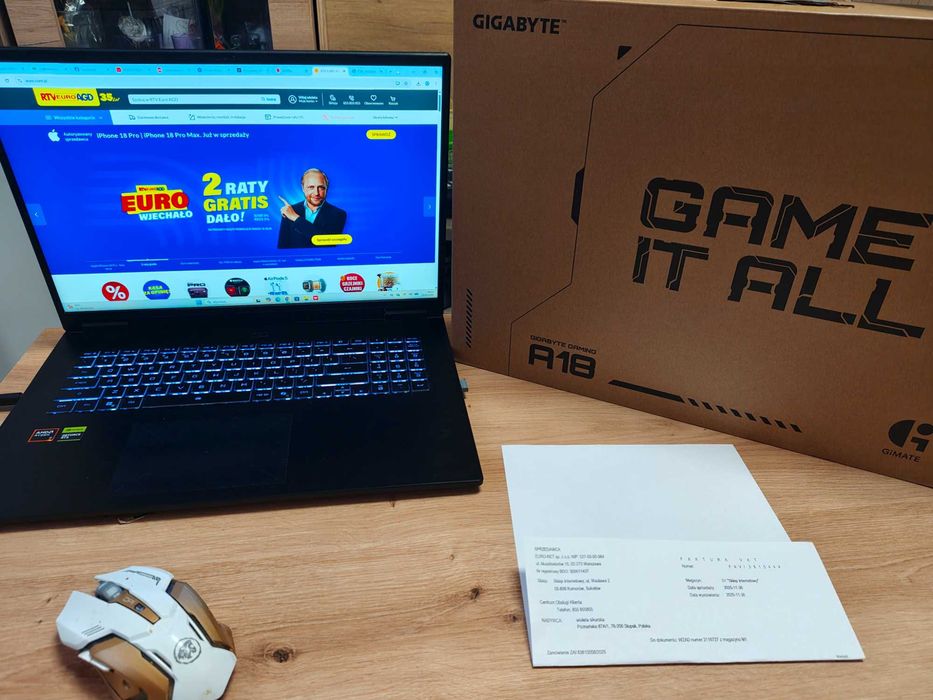 laptop Gigabyte Gaming A18 3THK3EEC93SD 18" 165Hz R7 260 16GB RAM 512GB Dysk SSD RTX5050 DLSS4