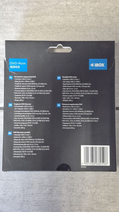 NOWA zewn.nagrywarka DVD-RW z USB-C + USB-A