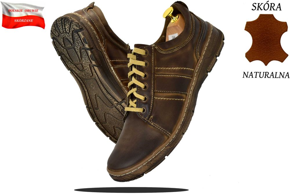 Półbuty Skóra Trapery Produkt Polski SZY 137/1 cz rozmiary 40 do 45