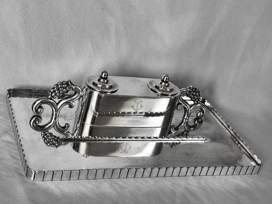 Kalamarz srebrzony Art Deco 1939 r - sygnowany - wyjątkowy .