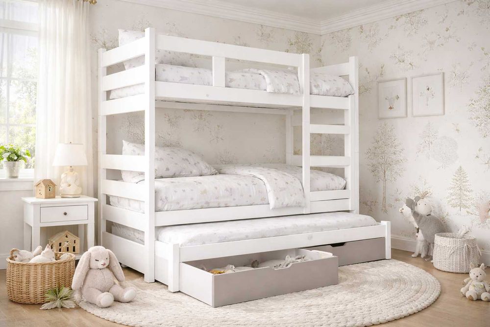 Łóżko piętrowe dla dzieci MIA 3 osobowe, materace 160x75 albo 180x75