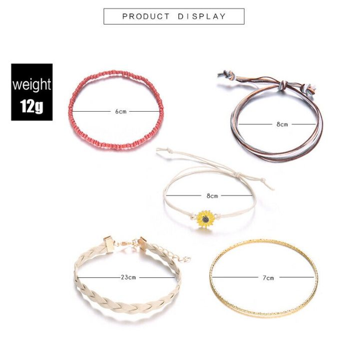 Conjunto 5 Pulseiras Girassol Sunflower Margarida e Tranças |Designer
