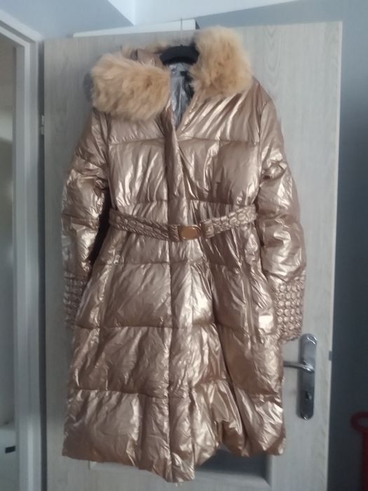 Nowa dłuższa złota kurtka zimowa