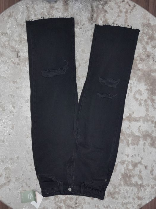 Spodnie mom jeans boyfriend wysoki stan dziury przetarcia xs s bawełna