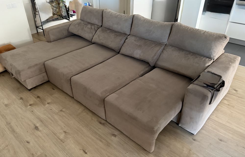 Sofá chaise longue 3 metros, extensível, com arrumação