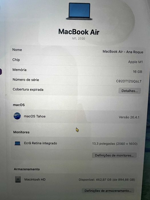 MacBook Air M1 — 16GB RAM | 1TB SSD | Como Novo | Caixa Original