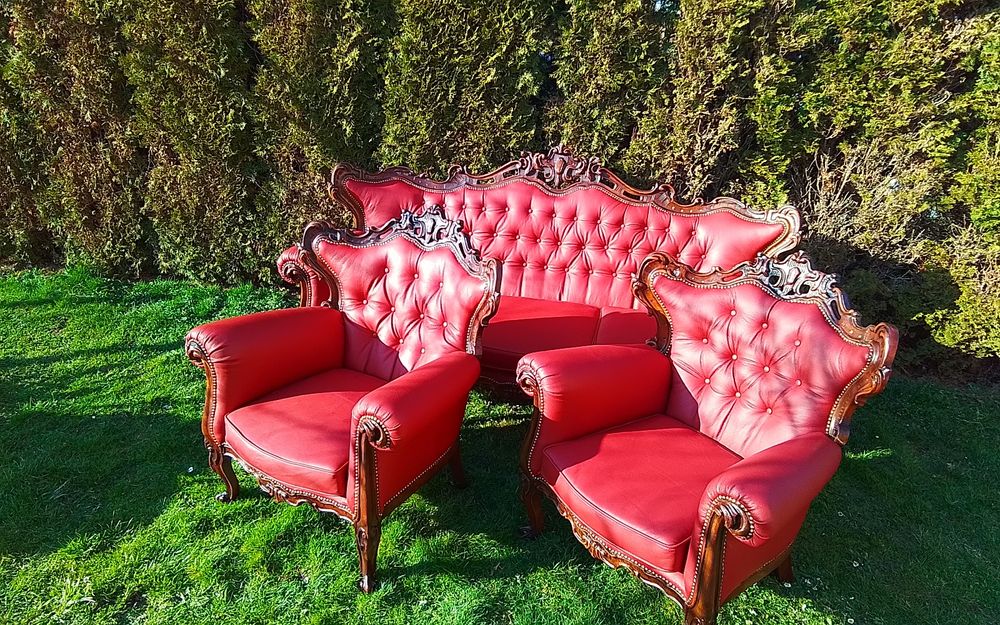 Komplet ludwik 3+1+1 nowa skóra  wiśnia