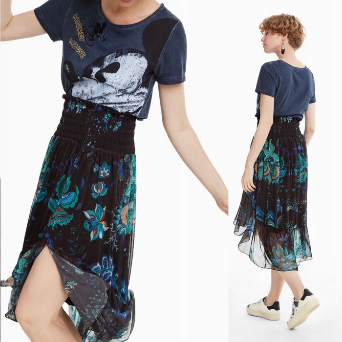 Spódnica zwiewna letnia boho kwiaty DESIGUAL L 40