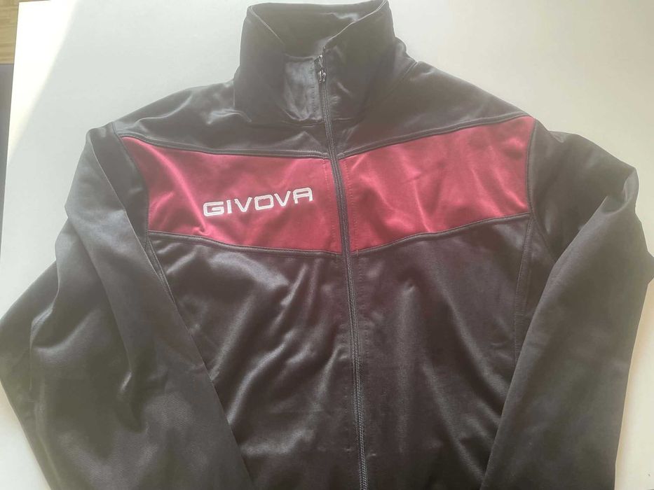 Bluza męska rozpinana Givova rozmiar L , czarna z bordowym paskiem