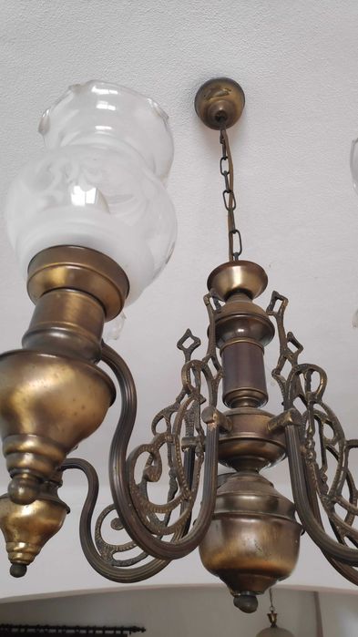 Candeeiro antigo latão / bronze e vidro - vintage