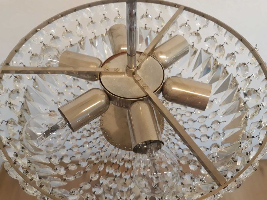 Żyrandol kryształowy mosiężny srebrny chromowany plafon 6x E27