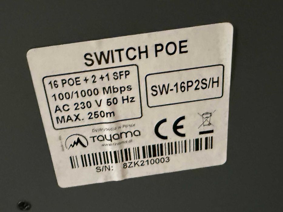 Switch PoE 16poe + 2G +1SFP 802.3af Tayama SW16PFSH/P