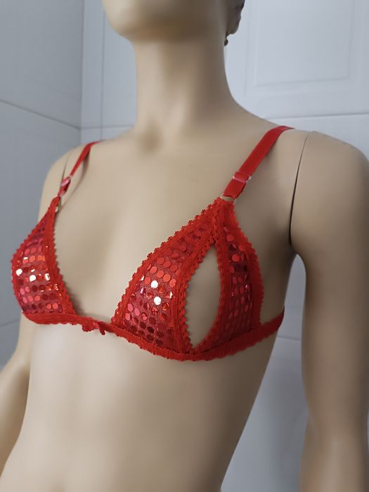 Soutien Aberto. Vermelho com Lantejoulas. Tamanho S