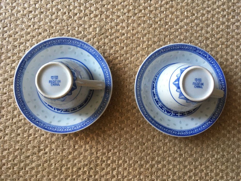 Pair of coffee cups, Blue-and-White Rice Grain pattern, as new