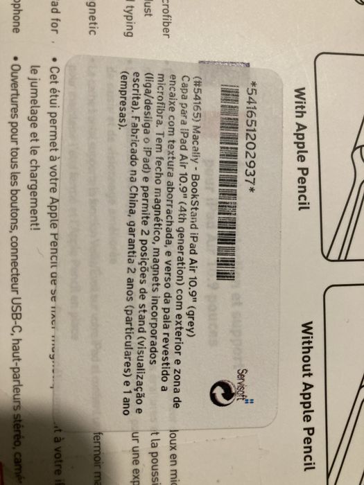 Capa iPad Air 4, 2020, 10.9'' MACALLY Bookst Cinza nova