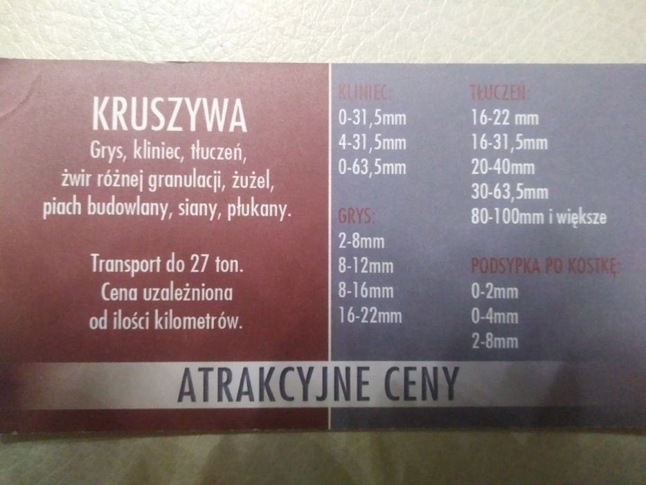 Kruszywo- Kruszywa -Piach -Wapno