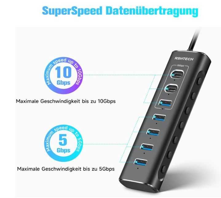 Hub USB 7 portów z wyłącznikiem każdego portu RSHTECH