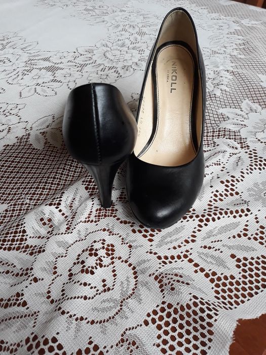 Czarne, skórzane szpilki, buty na wysokim obcasie NIKOLL