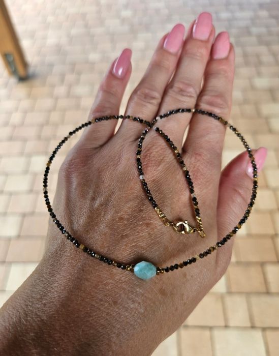 Naszyjnik Choker z Kamieni Naturalnych Tygrysie Oko Amazonit Hematyty