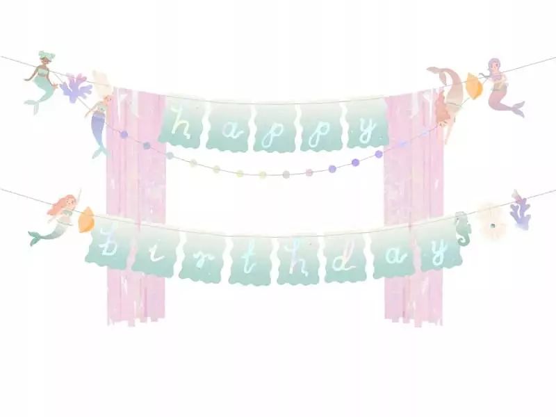 Baner Happy Birthday Syrena, 130x100 cm. PartyDeco. Nowy Produkt