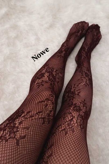 Nowe rajstopy bordowe koronkowe vintage aesthetic
