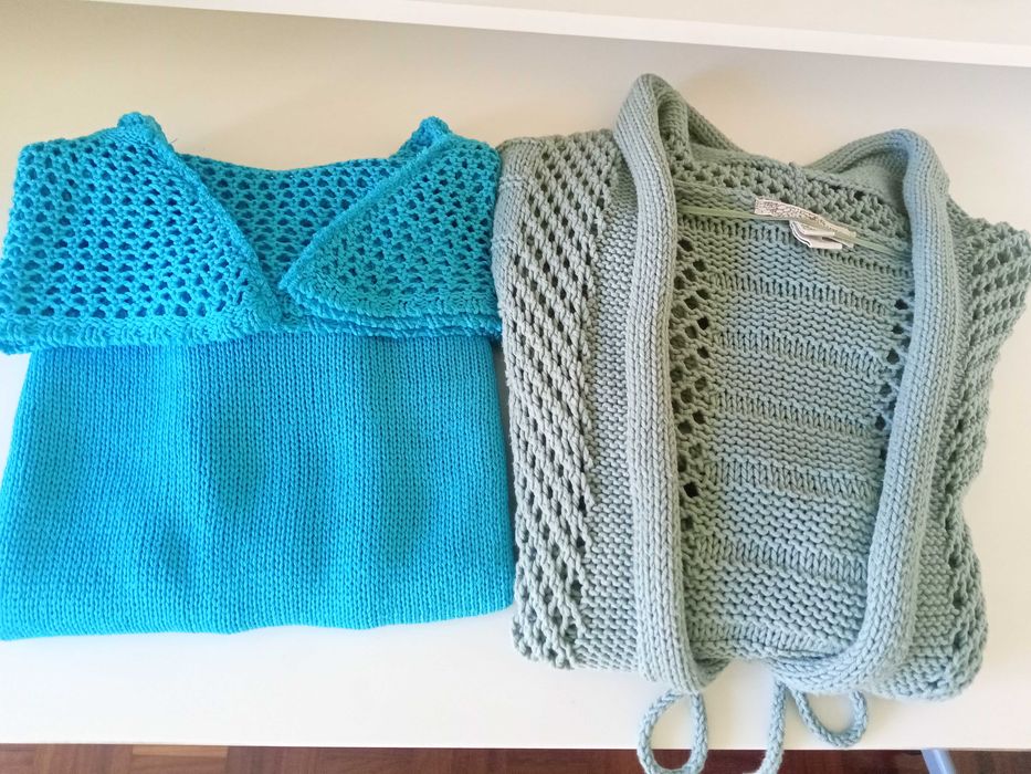 Camisola e cardigan tipo crochet