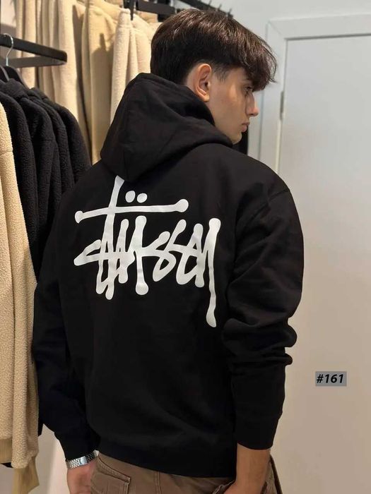Новая Толстовка Стусси Большой Принт — Черное Худи Stussy Teddy — XS S M L XL