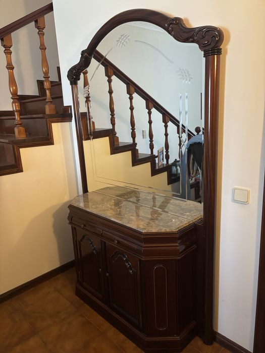 Móvel Hall Entrada Madeira e Mármore [+ Espelho]