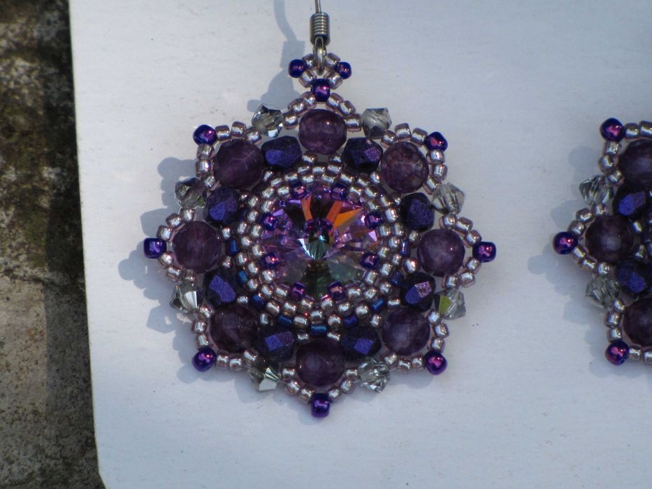 Kolczyki Swarovski, fiolet, rękodzieło
