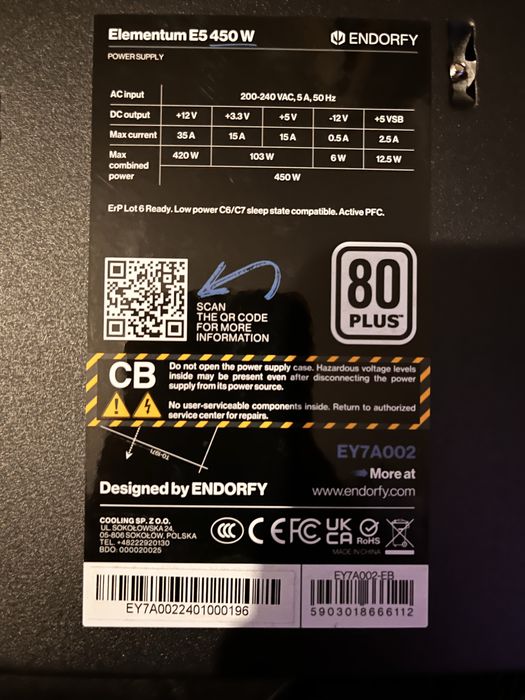 Zasilacz Endorfy Elementum E5 450W.