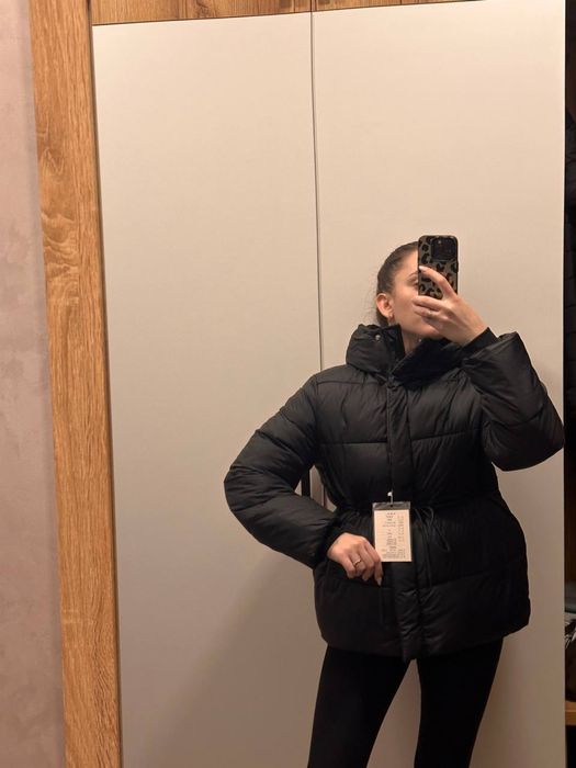 Нова чорна куртка жіноча пуфер оверсайз єврозима на завязках пуховик