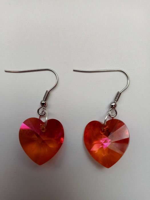 Handmade Kolczyki - Swarovski Serduszka Pomarańczowe