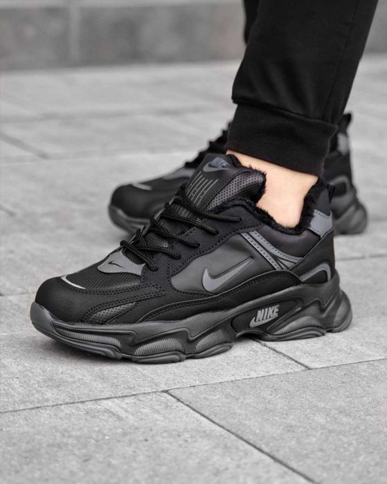 Чоловічі зимові кросівки Nike теплі з хутром чорні Найк 40 41 42 43 44