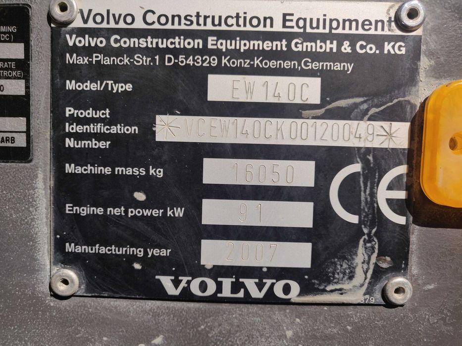 Koparka kołowa Volvo EW140C 2007r.