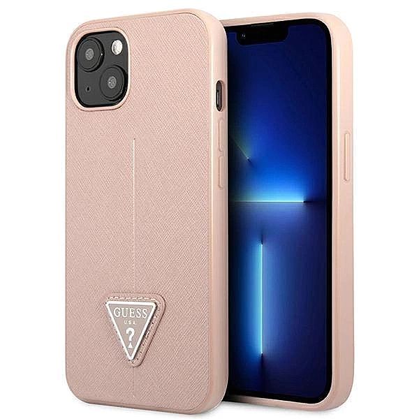 Etui Guess Saffiano Triangle Logo na iPhone 13 mini - różowe