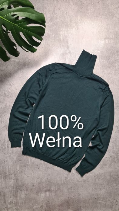 Golf 100% Wełna Wool wełniany. Butelkowa zieleń. Rozmiar L