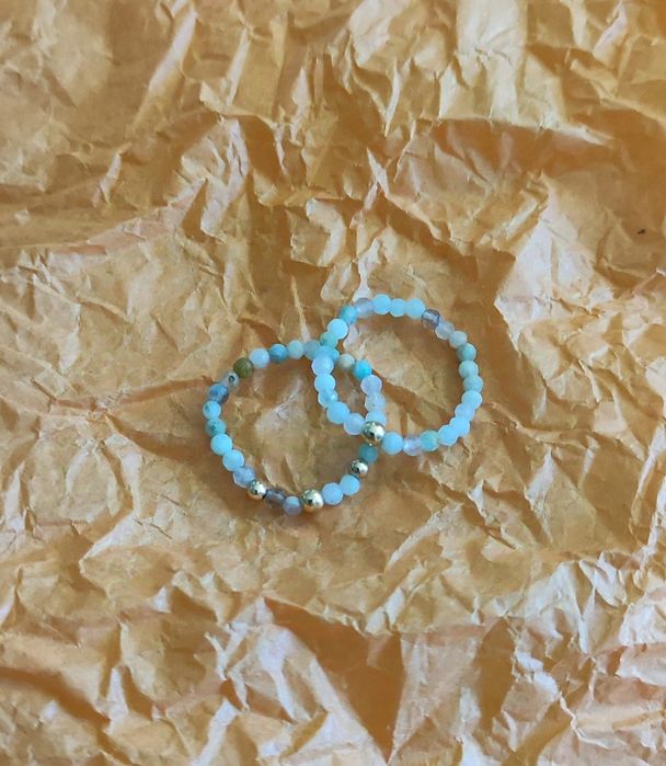 Amazonit pierścionki 2 sztuki Boho