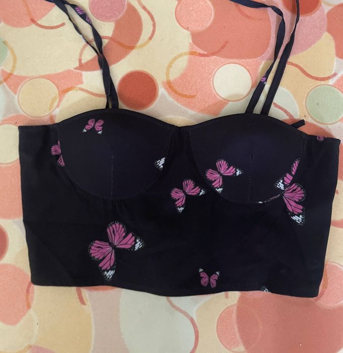 Топ-корсет з чашечками .Чорний з метеликами