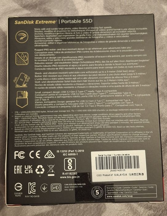 Disco SSD Externo Sandisk Extreme Portable 1TB