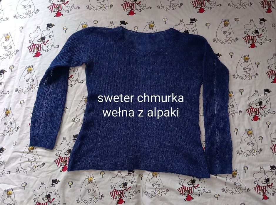 Ręcznie robiony sweter chmurka z wełny alpaki S M granatowy