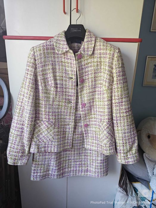 Nowy luksusowy komplet tweedowy Karen Scott Petites – żakiet + spódnica (Z METKĄ!)